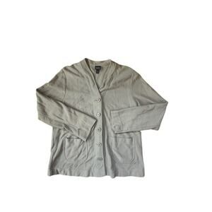 Eileen Fisher Organic Cotton Knit Cardigan Sz L Button Front Pockets Minimalist